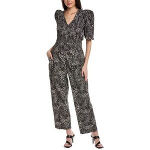 SEA NY Calla Smocked Jumpsuit Puff Sleeve V Neck Tie Back in Color Night Size 8